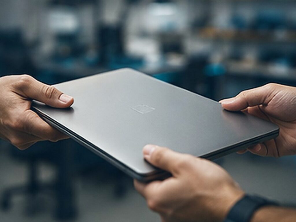 GRV IT Solutions engineer performing board-level laptop repair at a workbench