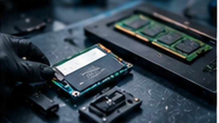 Opened mechanical hard drive showing the platter and read head arm