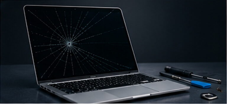 Laptop display panel separated from the bezel during a screen repair at the GRV bench in Chennai