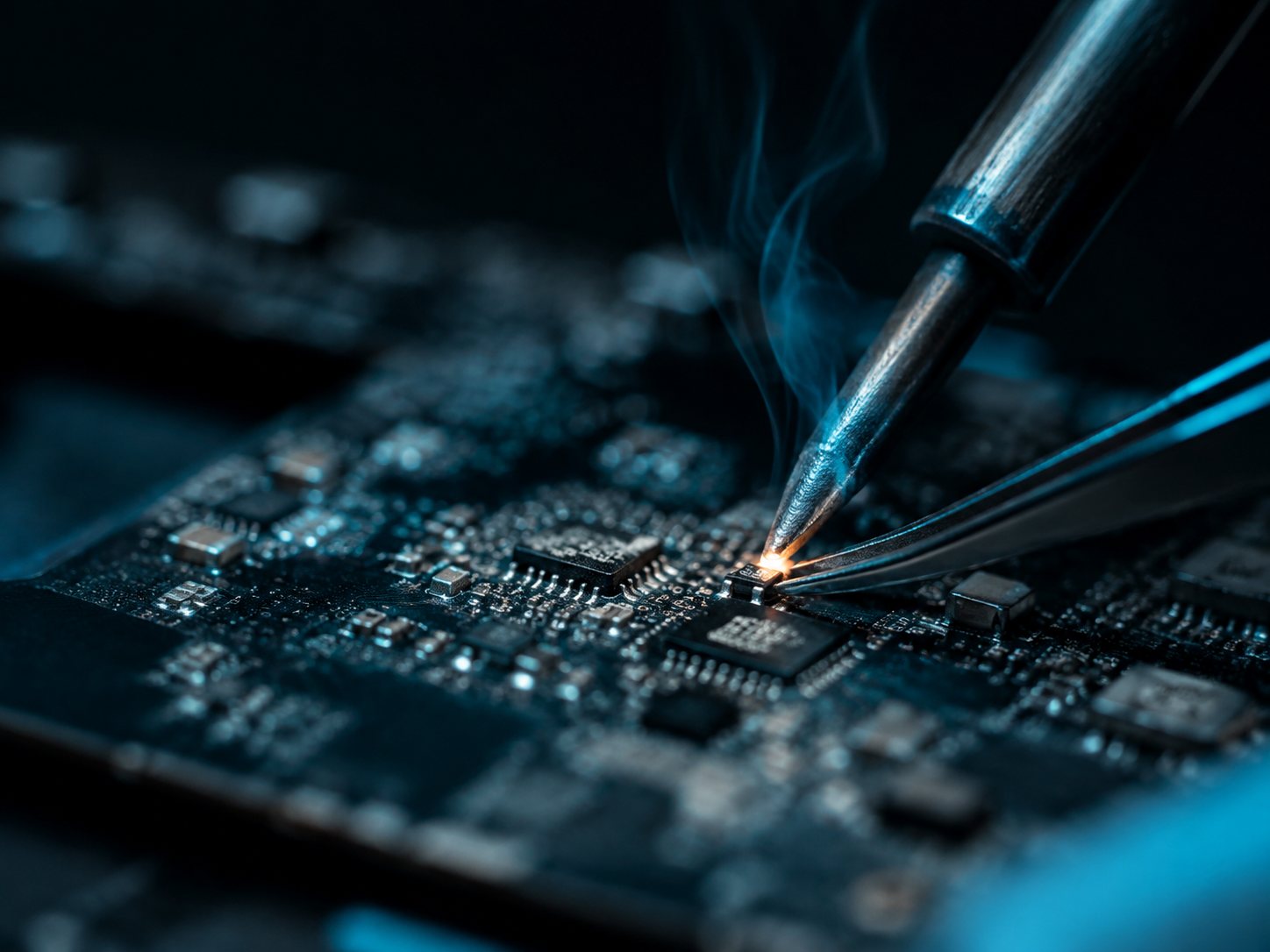 Chip-level soldering on a laptop motherboard